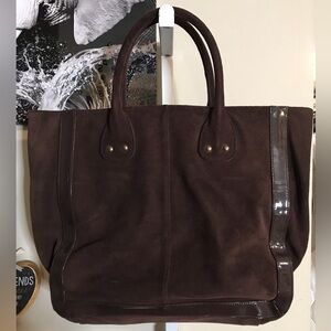 Gap Brown Suede Tote Bag with Patent Trim NWOT